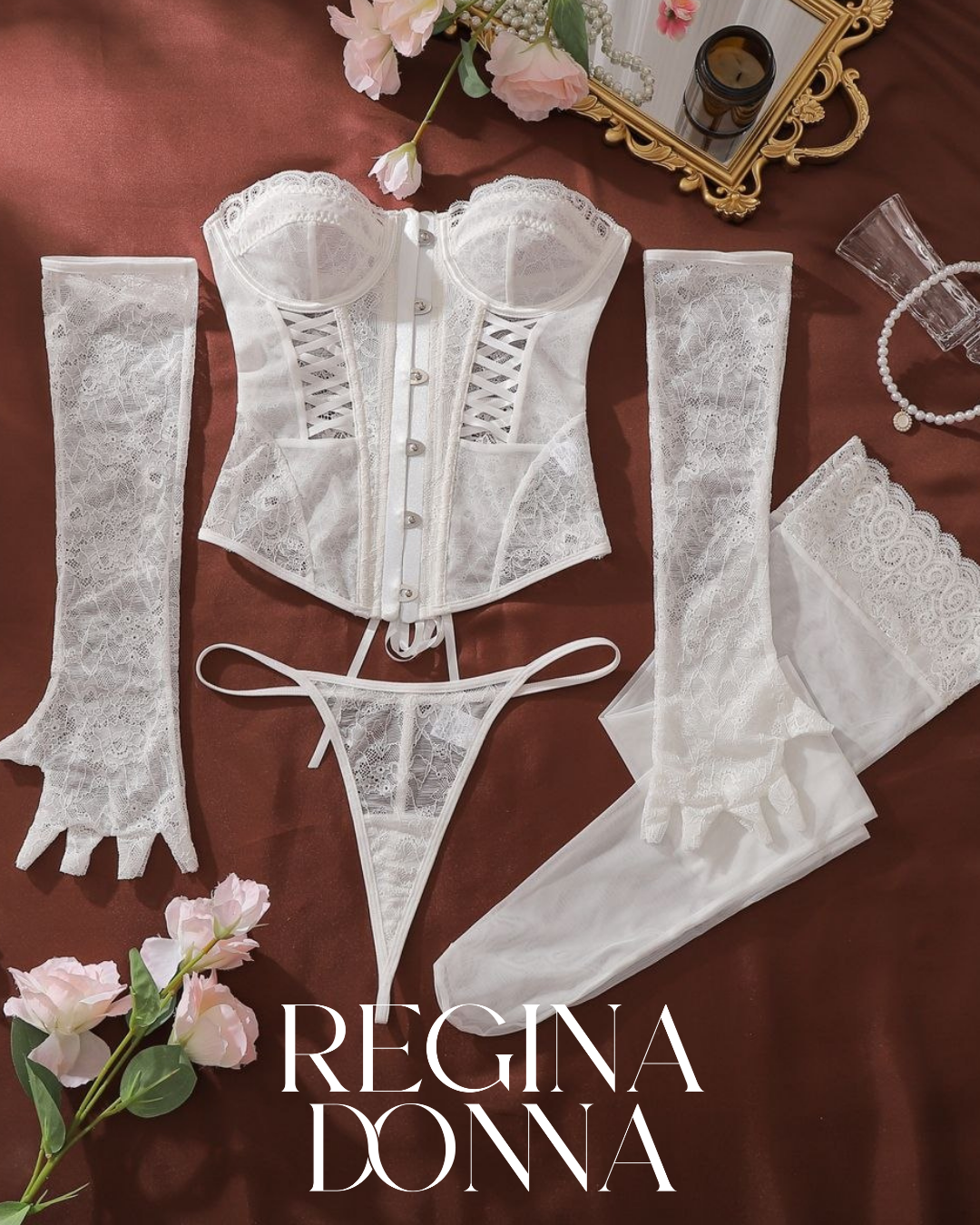 Bride Beyaz Korse Set (Eldiven, çorap dahil)