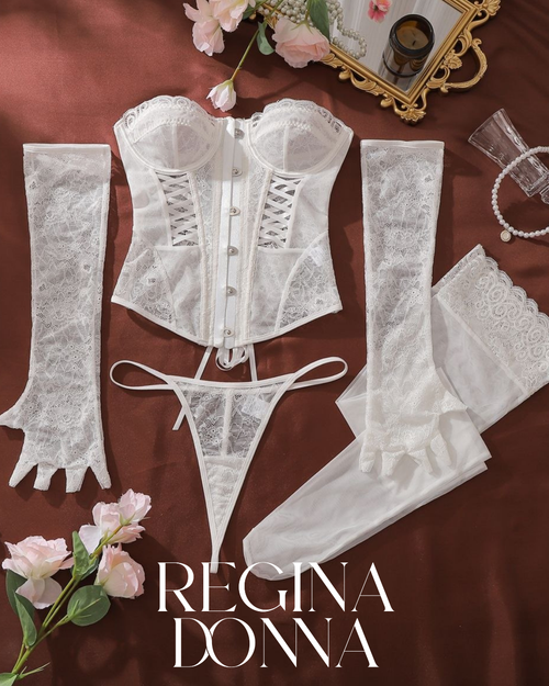 Bride Beyaz Korse Set (Eldiven, çorap dahil)